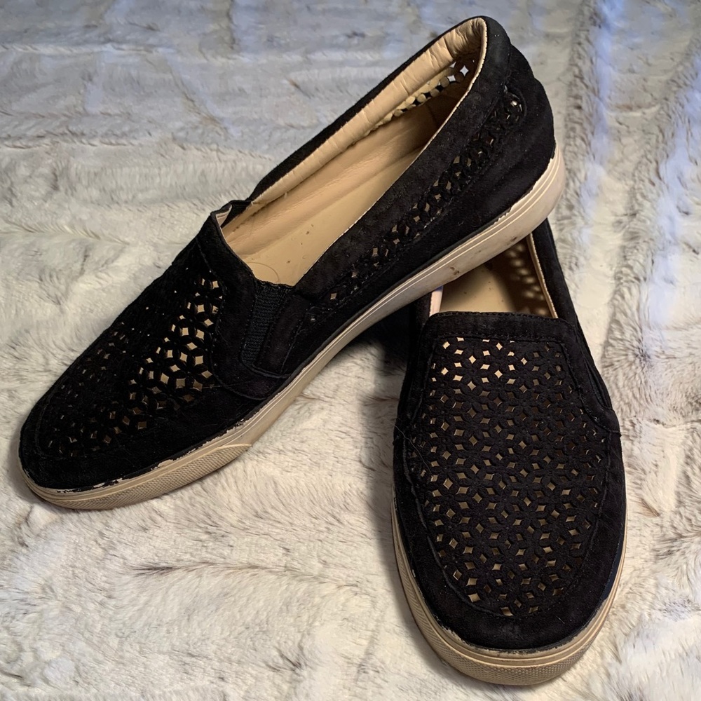Nine West perforated velvet black slip on sneakers
